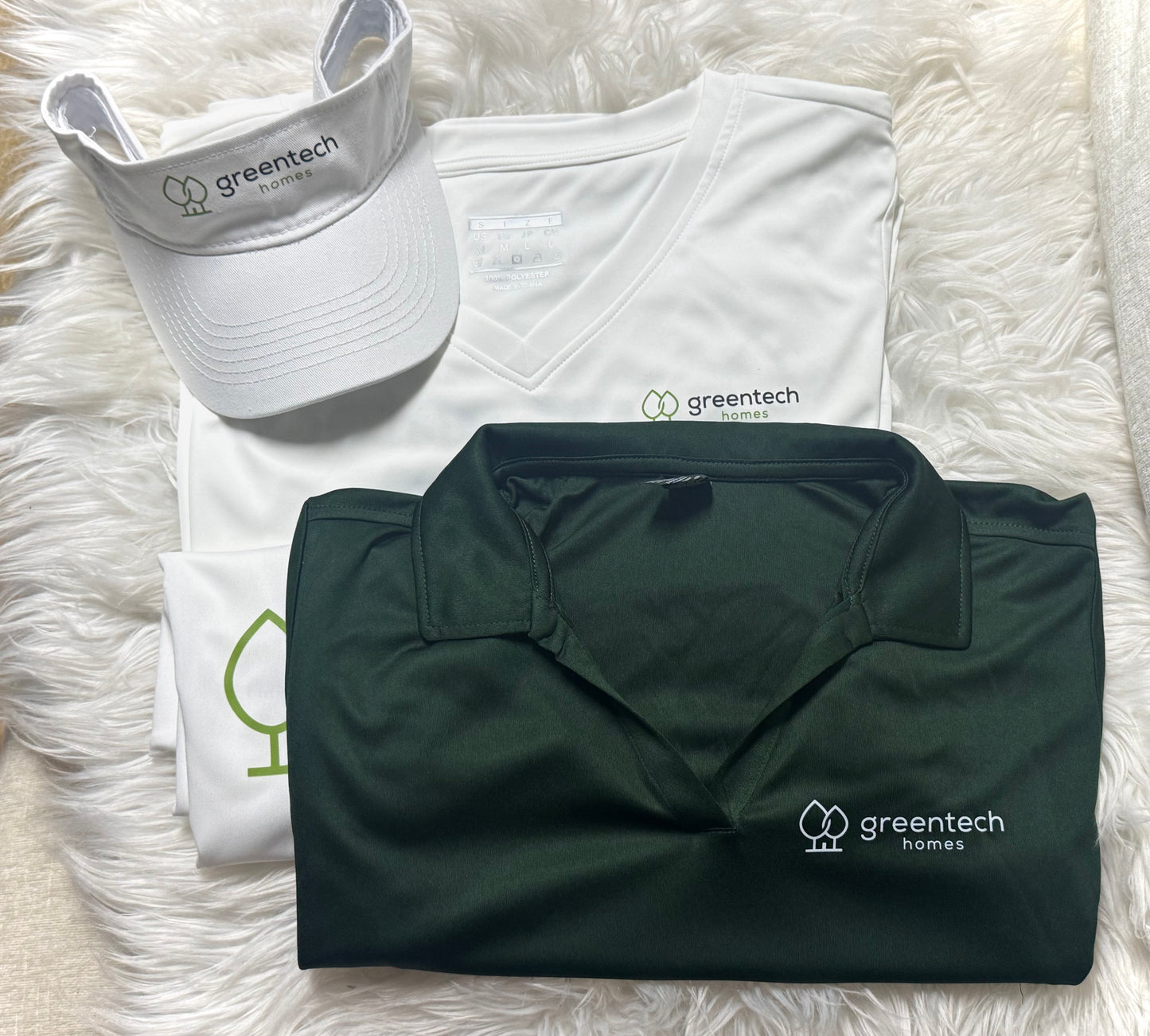 Greentech v neck shirts, polos and visors