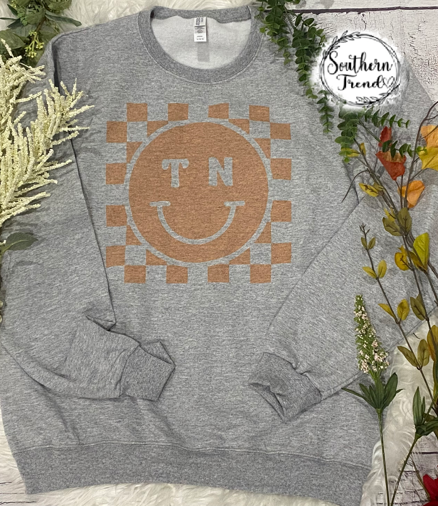 Tennessee checkered smiley grey crewneck