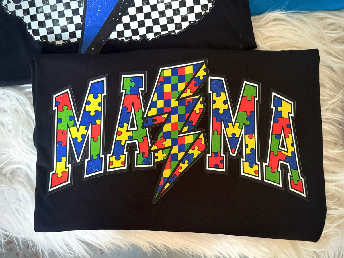 Autism Mama Puzzle Lightning Bolt Tee