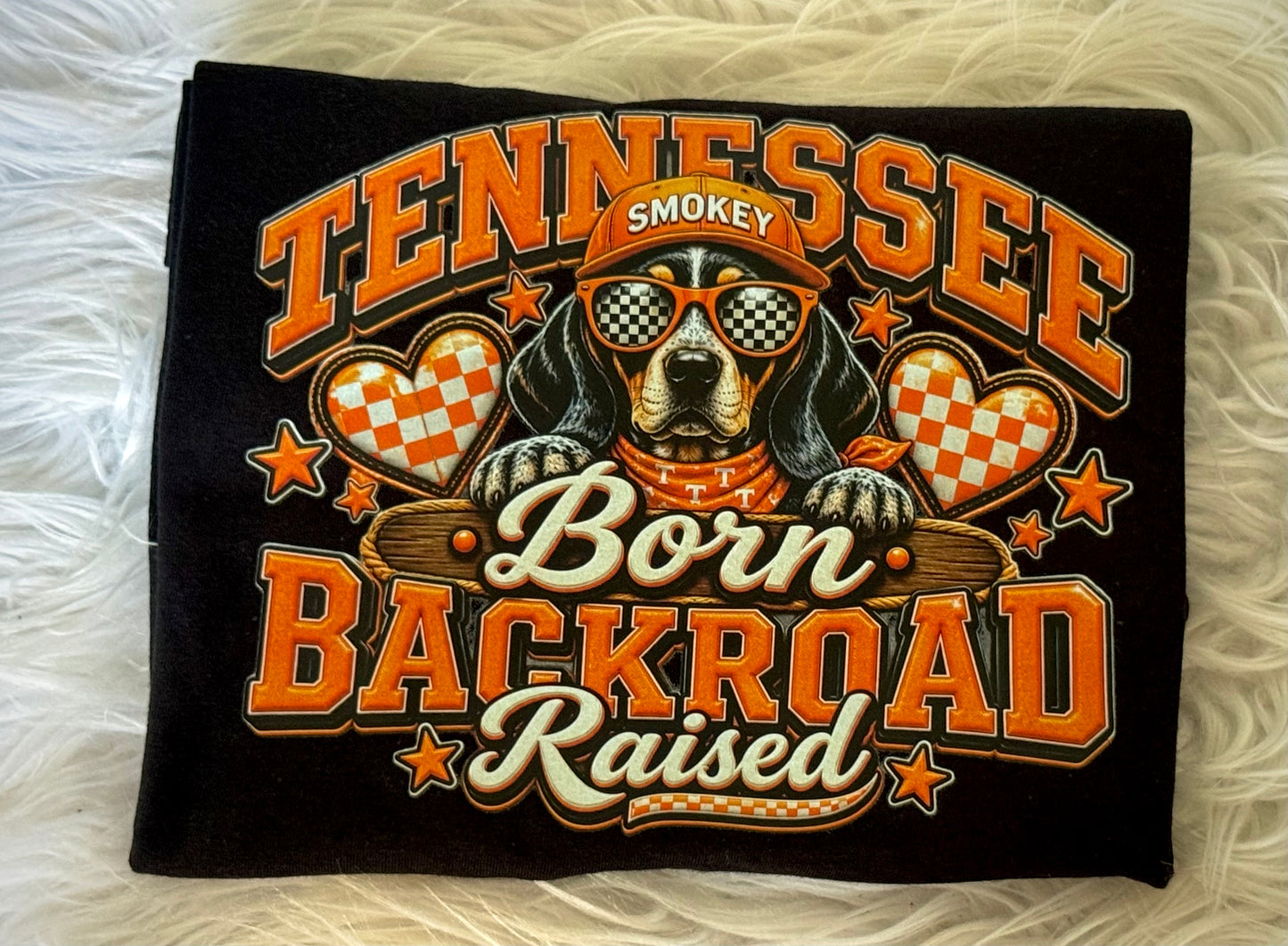 Tennessee Born, Backroad Raised Dog Graphic Black Tee