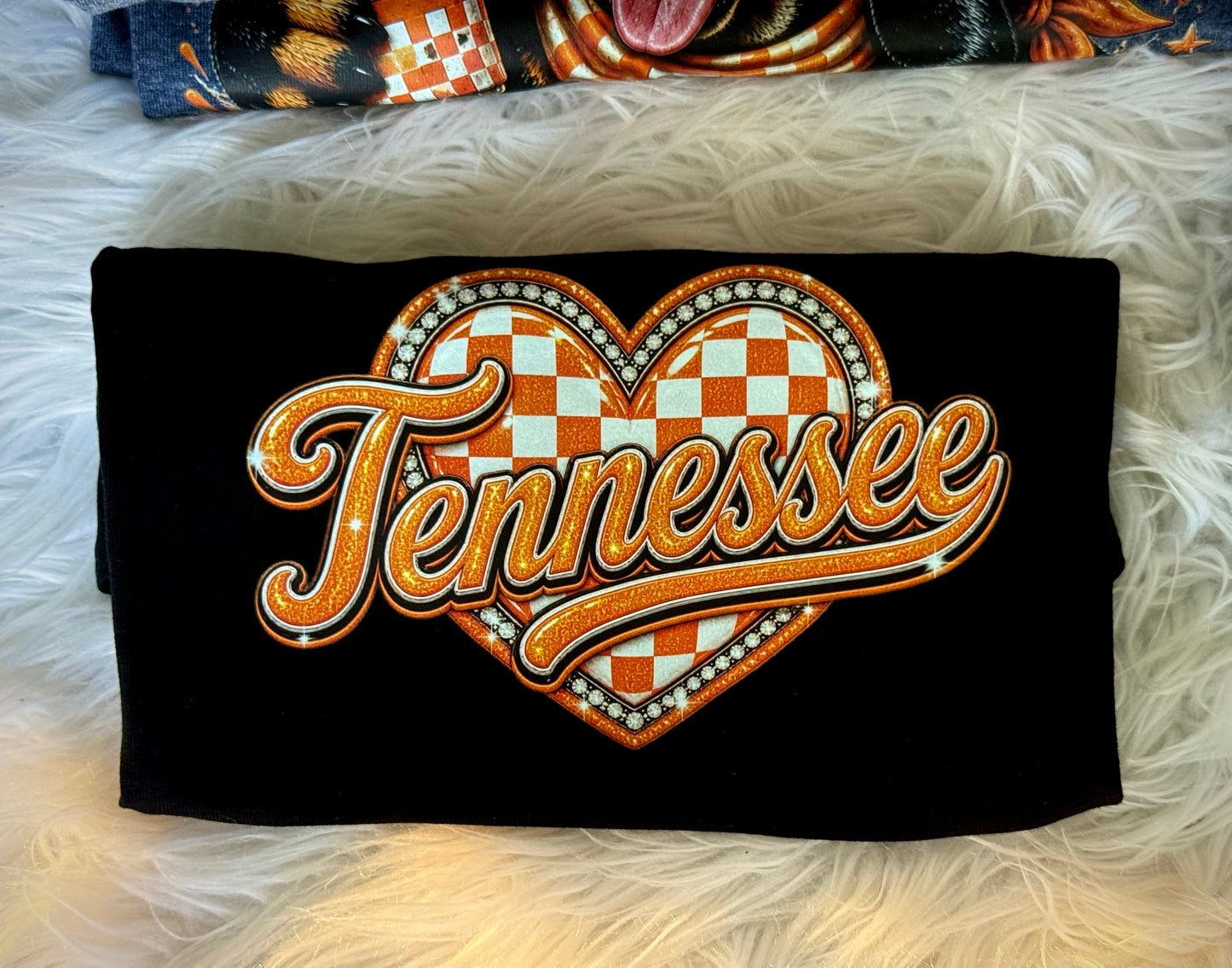 Sparkly Tennessee Checkered Heart Graphic black Tee