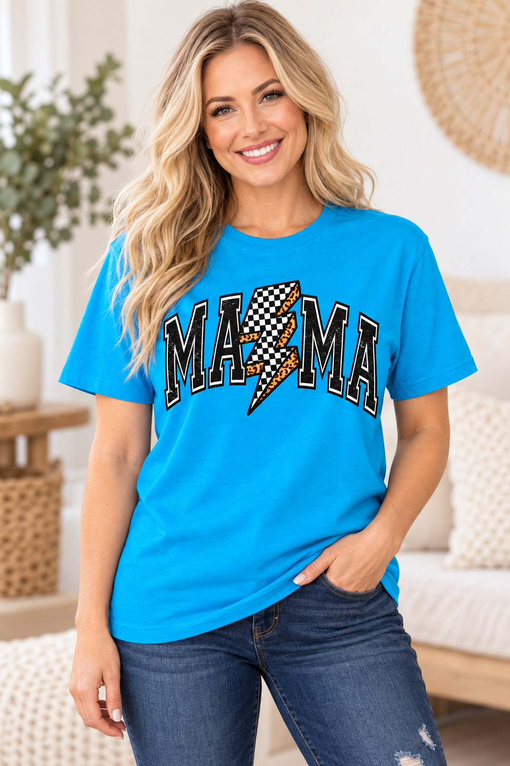 Leopard & Checkered Lightning Bolt Mama Tee