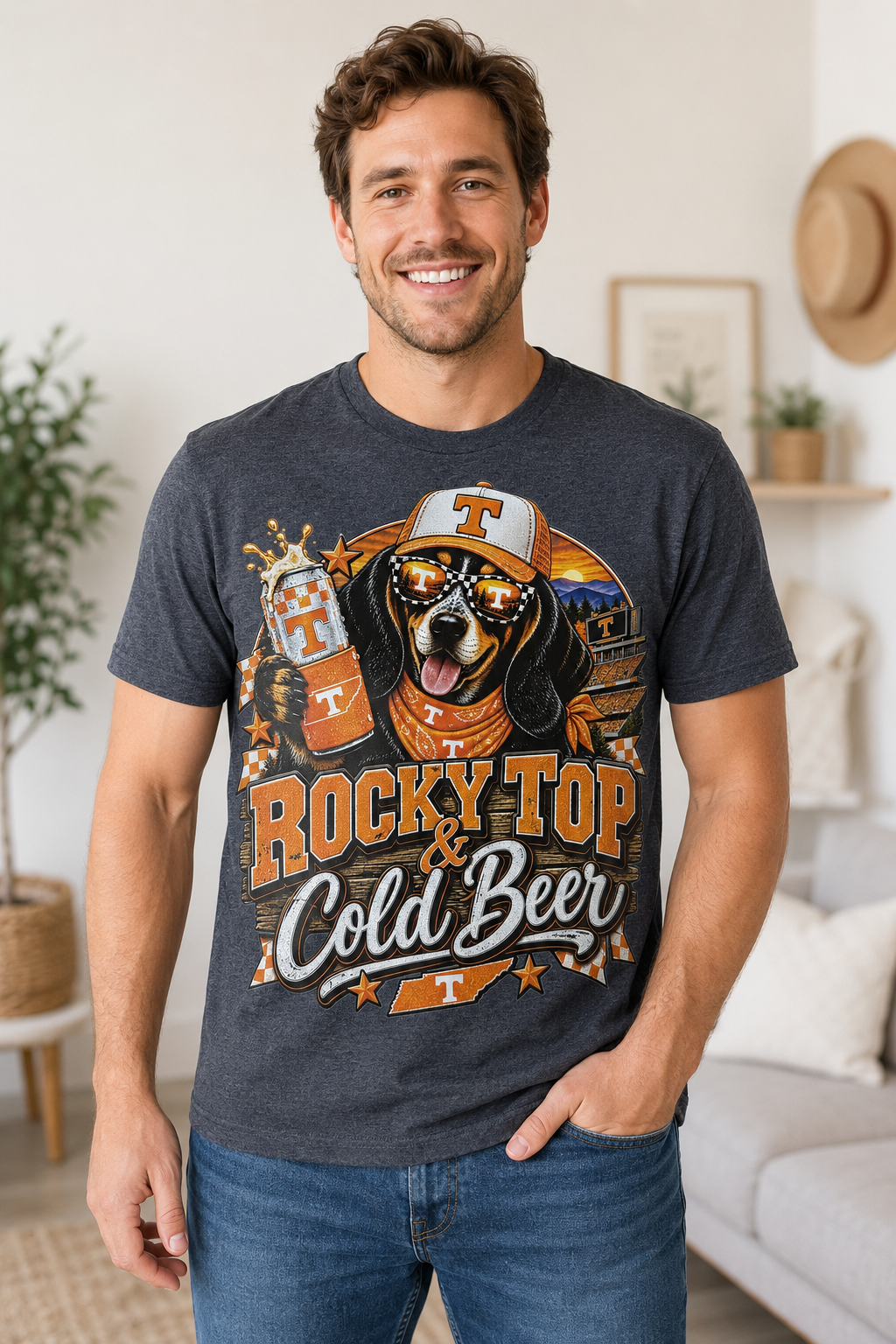 Rocky Top & Cold Beer Tennessee Dog Graphic Tee