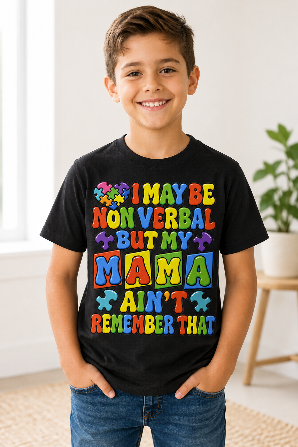 I May Be Nonverbal, But My Mama Ain’t Youth Autism Awareness T-Shirt