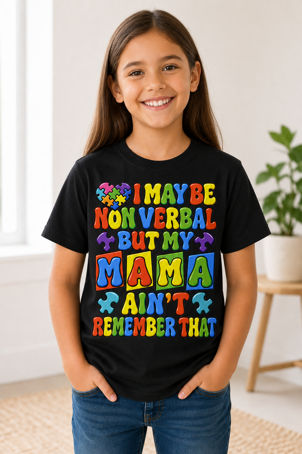 I May Be Nonverbal, But My Mama Ain’t Youth Autism Awareness T-Shirt