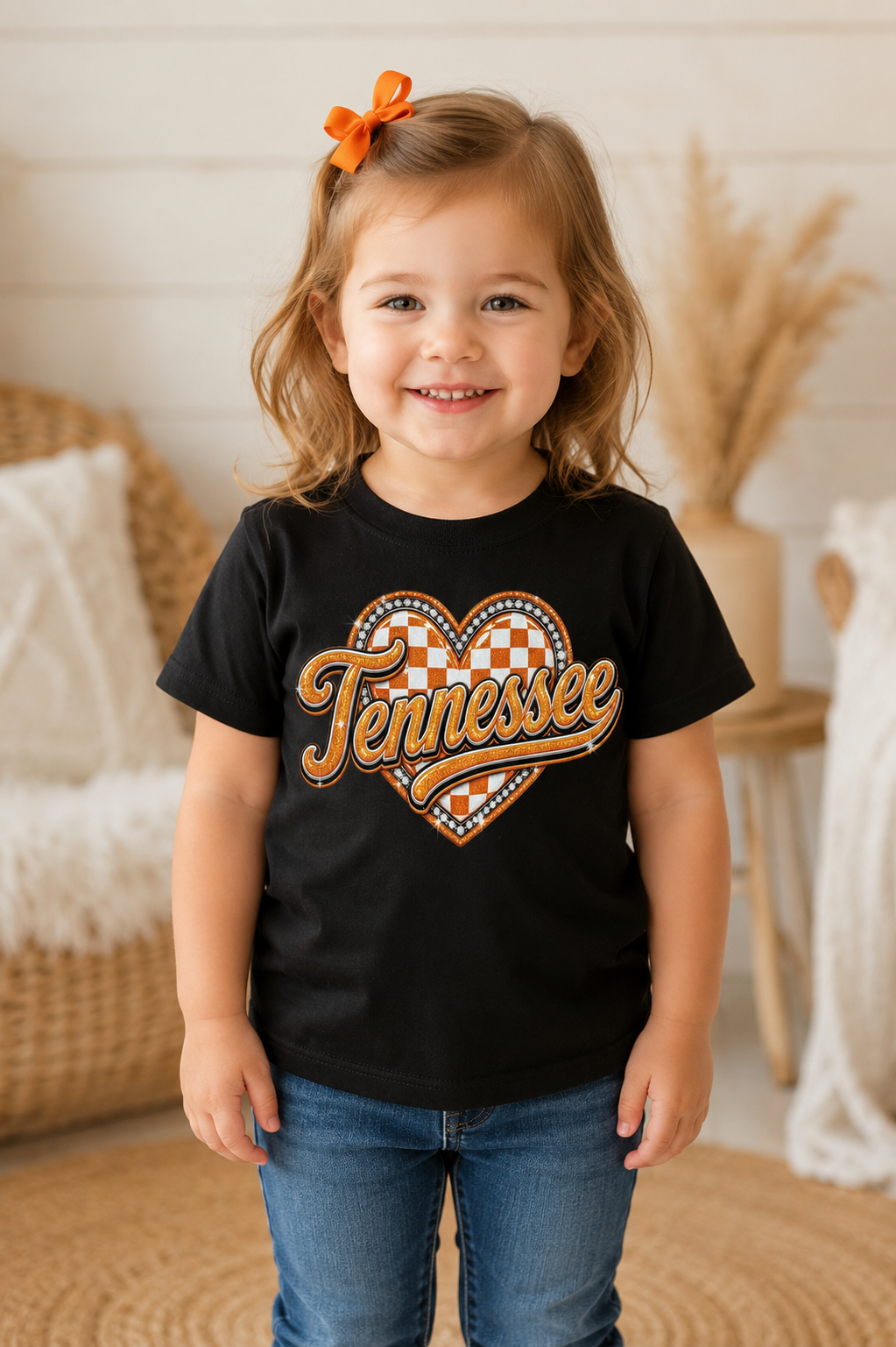 Sparkly Tennessee Checkered Heart Graphic black Tee