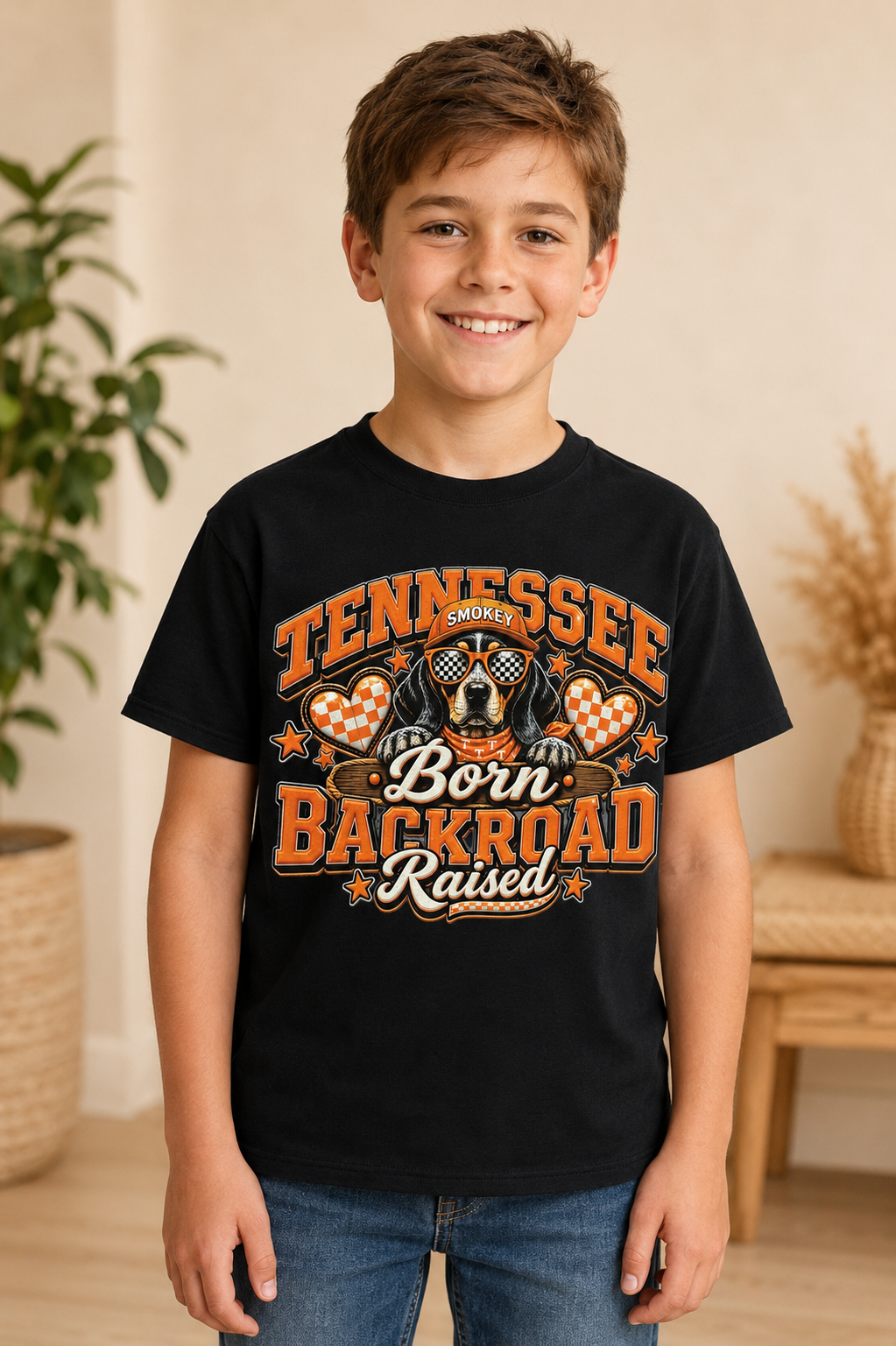 Tennessee Born, Backroad Raised Dog Graphic Black Tee