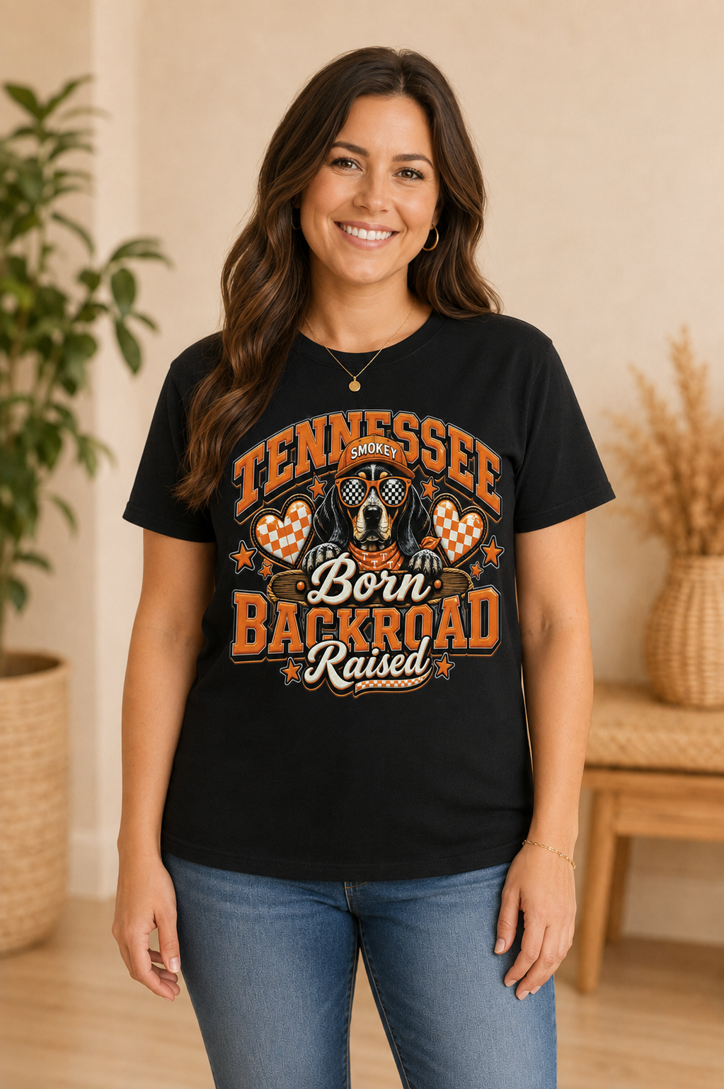 Tennessee Born, Backroad Raised Dog Graphic Black Tee