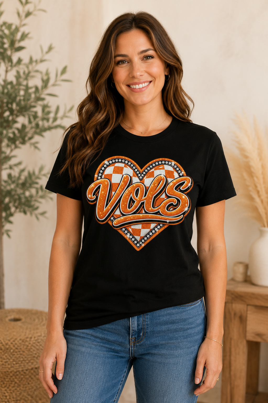 Tennessee Vols Sparkly Heart Black Graphic Tee