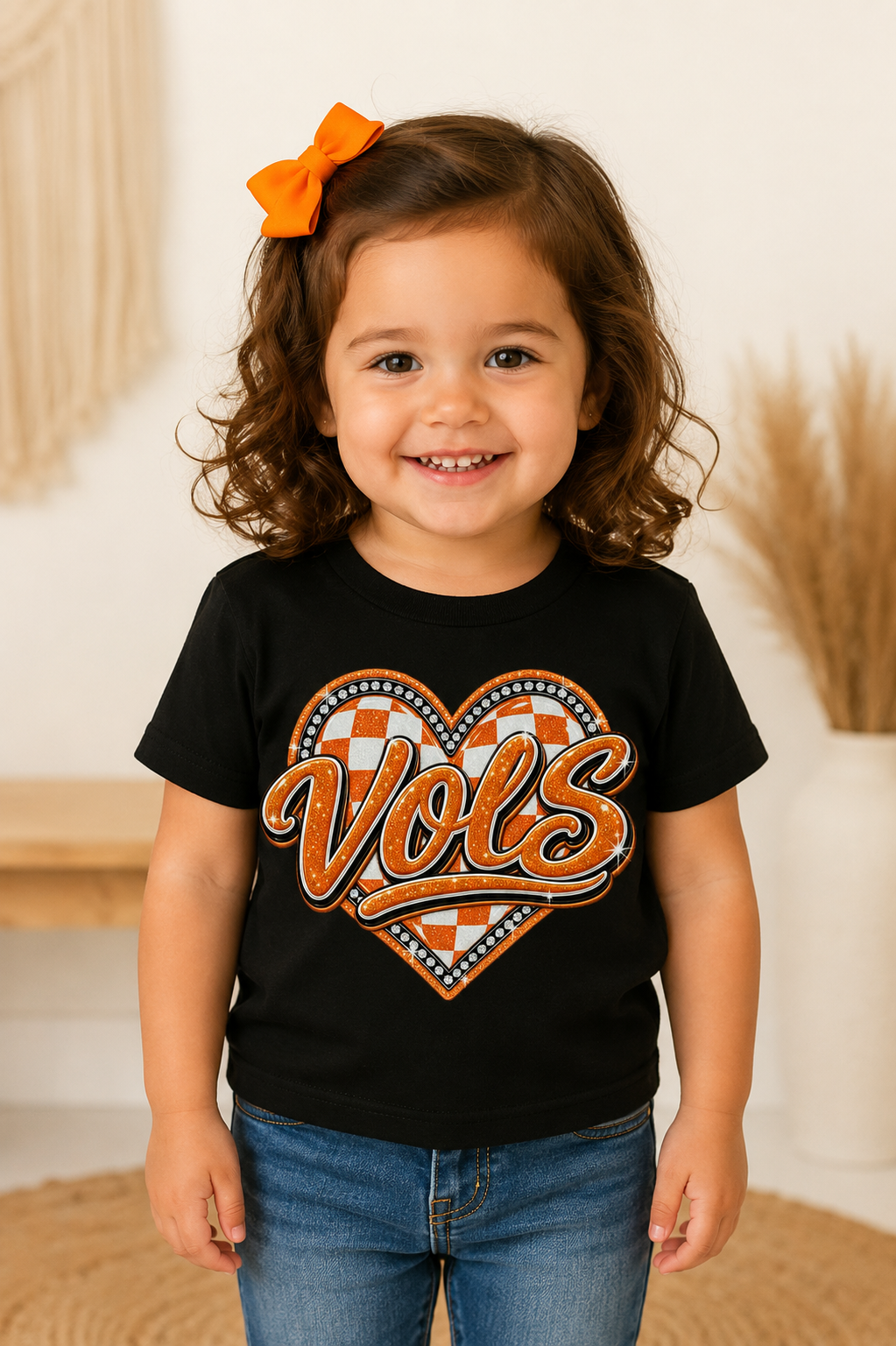 Tennessee Vols Sparkly Heart Black Graphic Tee