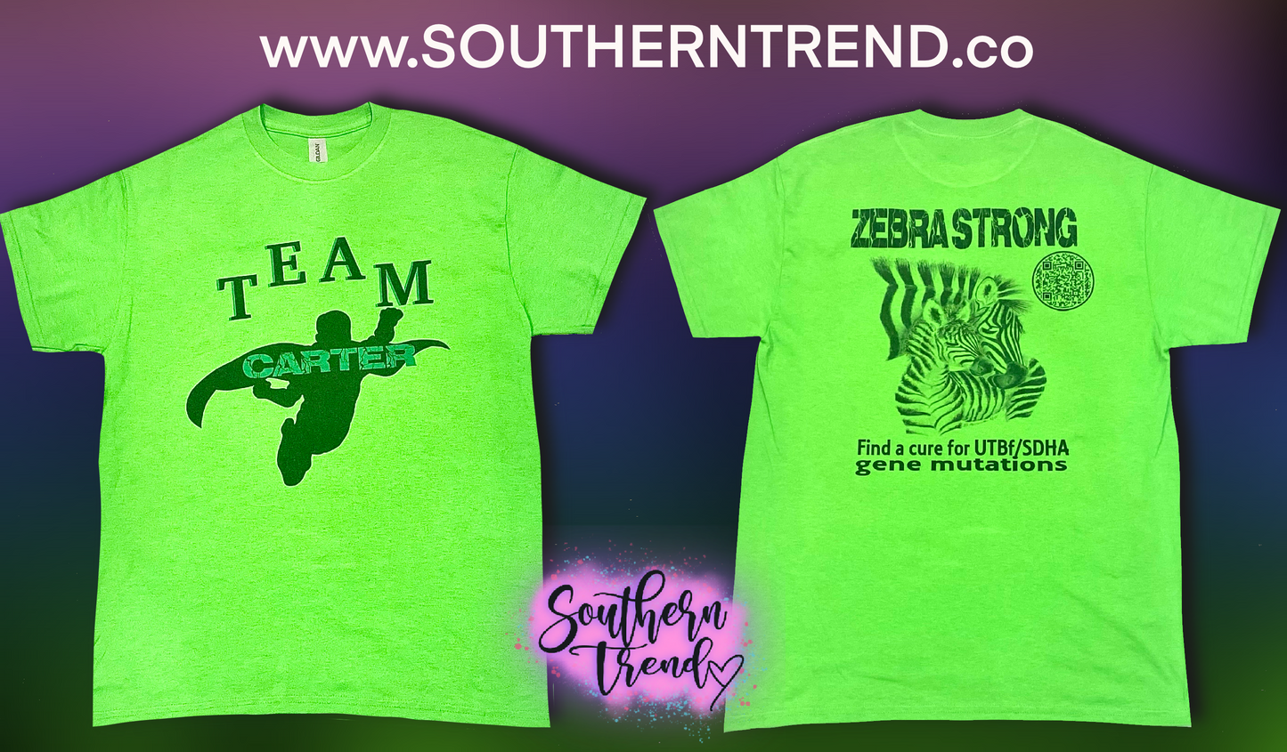 Team Carter Zebra Strong Find a Cure for UTBf/SDHA gene mutations tee shirt