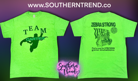 Team Carter Zebra Strong Find a Cure for UTBf/SDHA gene mutations tee shirt