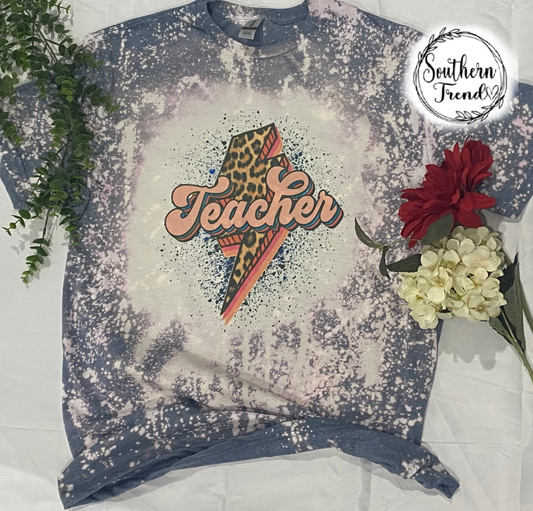 Mystery color tee shirt TEACHER bleached tee