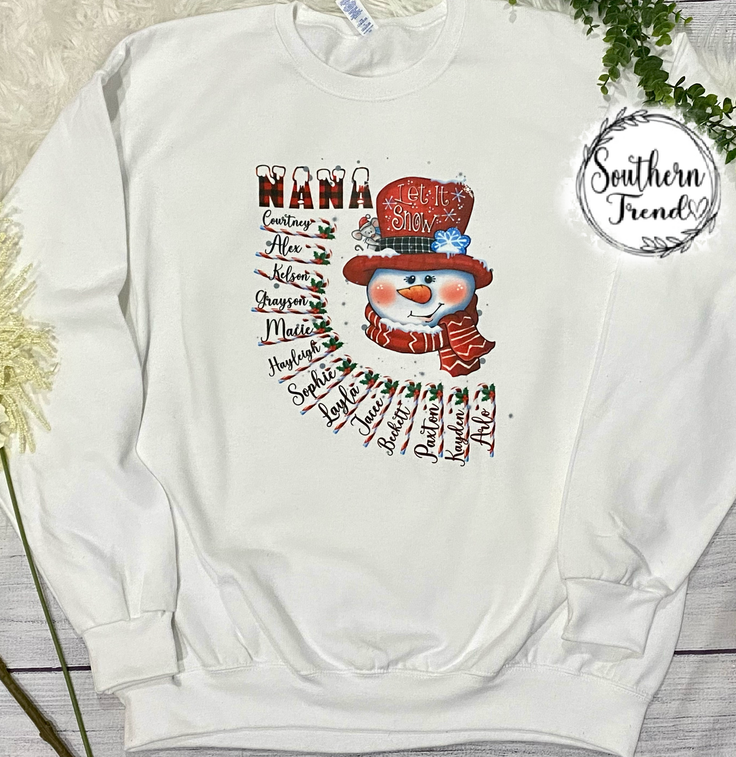 Christmas Snowman personalized names sweatshirt crewneck